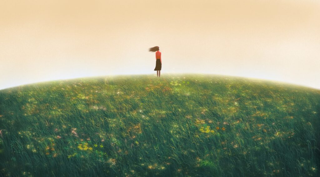 Woman alone in nature freedom hope motivation inspiration lonely.