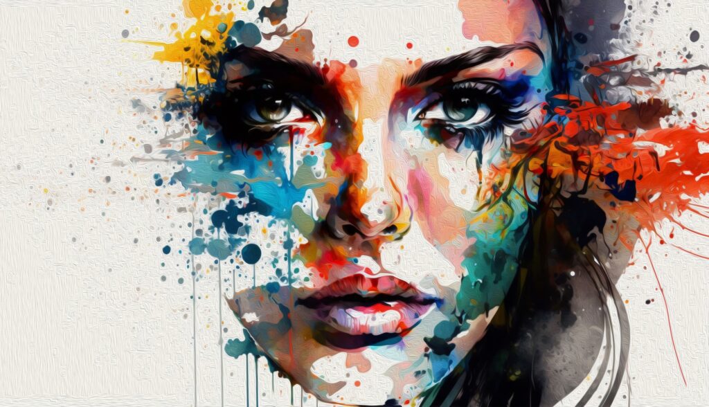 Abstract Woman Face Fashion Illustration Watercolor Painting.